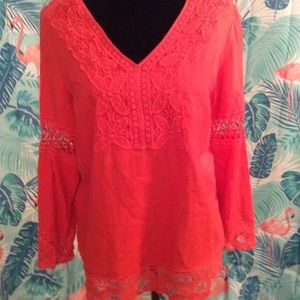 Linen lace peach blouse